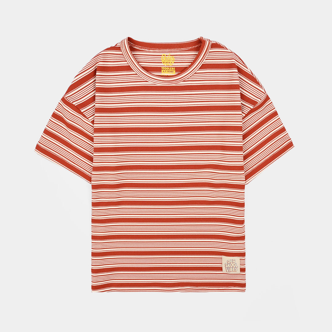 Boys Yarn Dyed T-Shirt Old Skool Vibes - RED