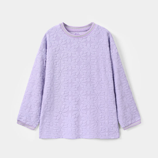 Girls Lycra Jersey T-Shirt Purple Floral-Purple