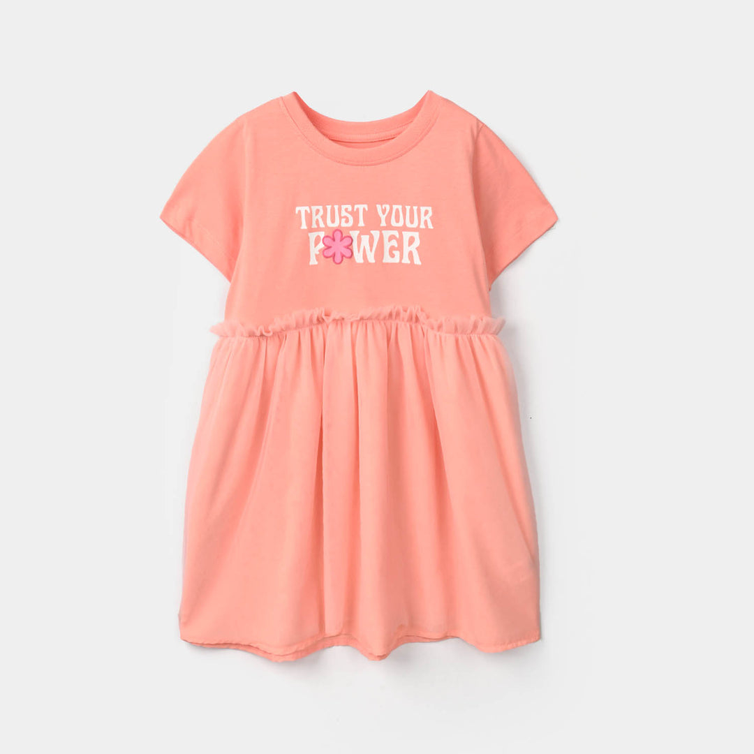 Girls Cotton Jersey Frock Trust your Power-ORANGE