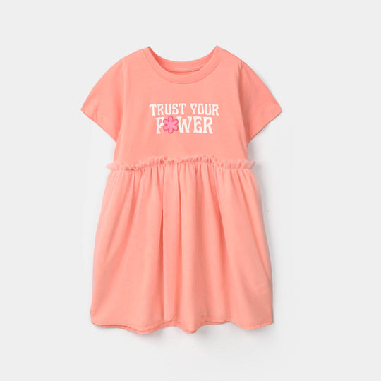 Girls Cotton Jersey Frock Trust your Power-ORANGE