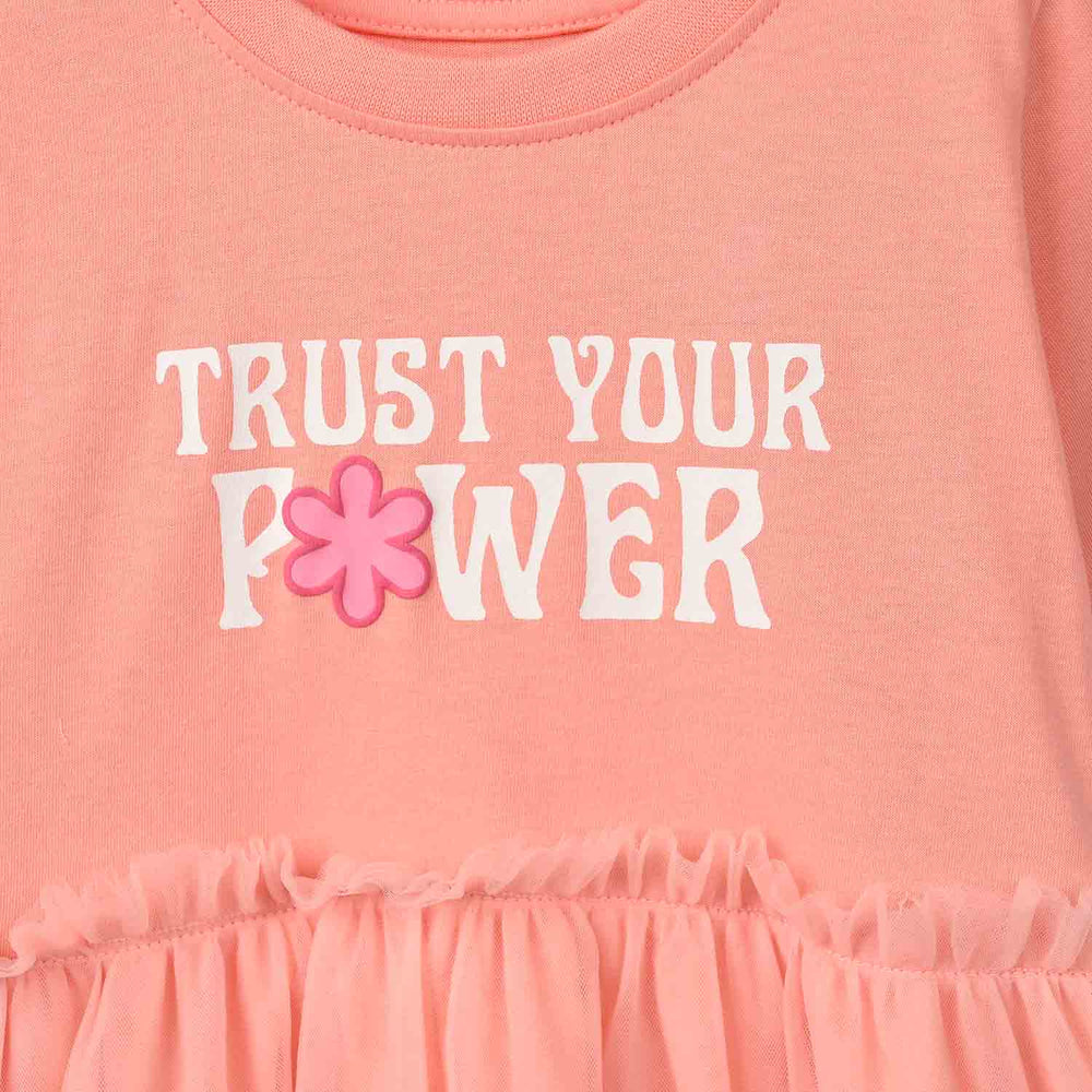 Girls Cotton Jersey Frock Trust your Power-ORANGE