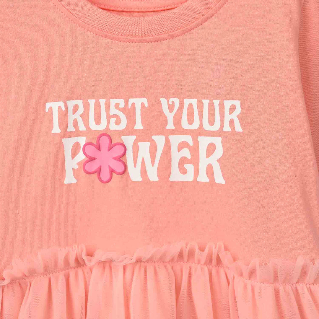Girls Cotton Jersey Frock Trust your Power-ORANGE