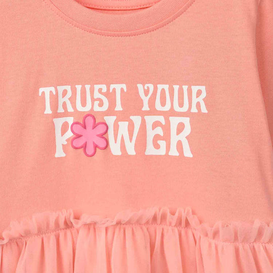 Girls Cotton Jersey Frock Trust your Power-ORANGE