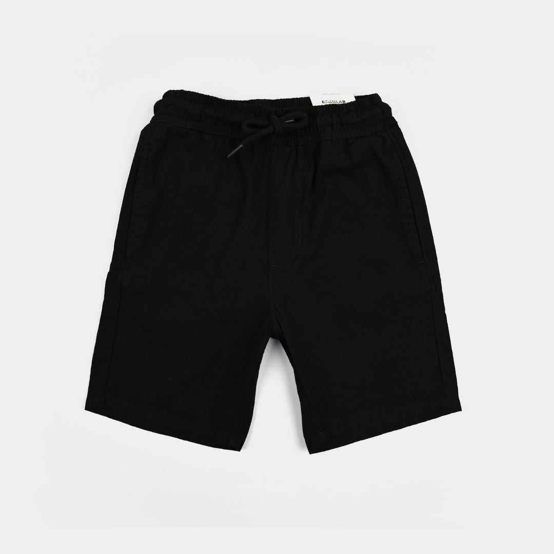 Boys Cotton Twill Short Basic Slub-BLACK