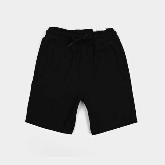Boys Cotton Twill Short Basic Slub-BLACK