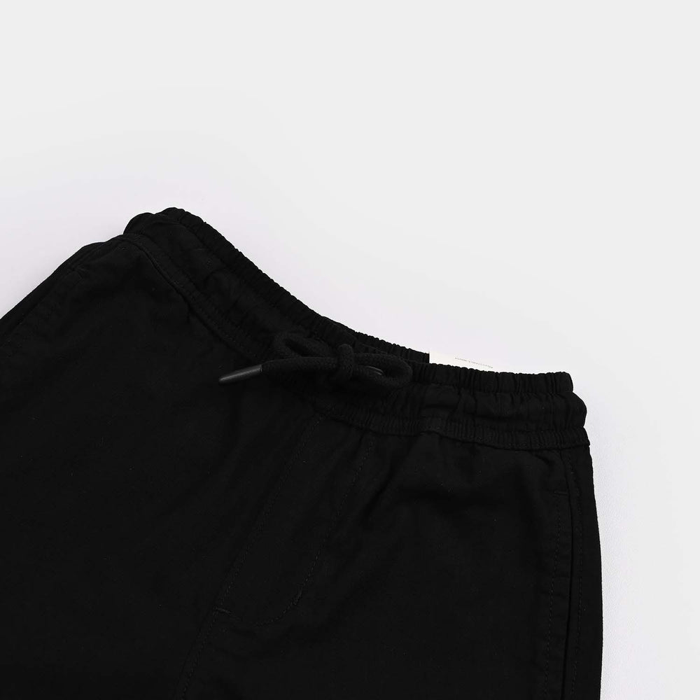 Boys Cotton Twill Short Basic Slub-BLACK