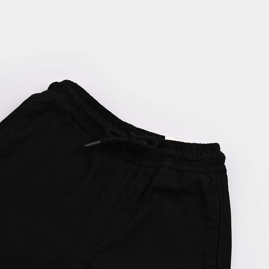 Boys Cotton Twill Short Basic Slub-BLACK