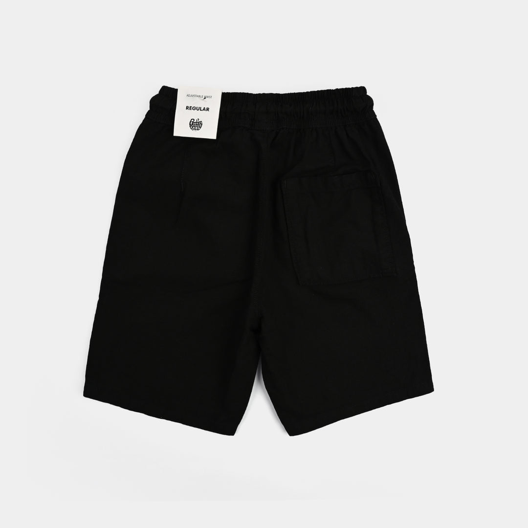 Boys Cotton Twill Short Basic Slub-BLACK