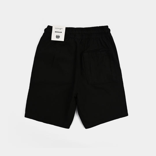 Boys Cotton Twill Short Basic Slub-BLACK