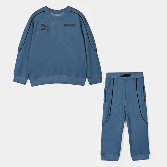 Boys Cotton Interlock 2 Pcs Suit Goal Area 1-BLUE