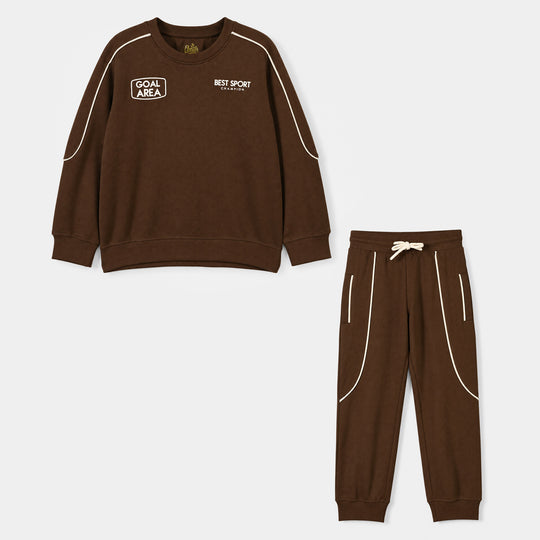 Boys Cotton Interlock 2 Pcs Suit Goal Area - BROWN