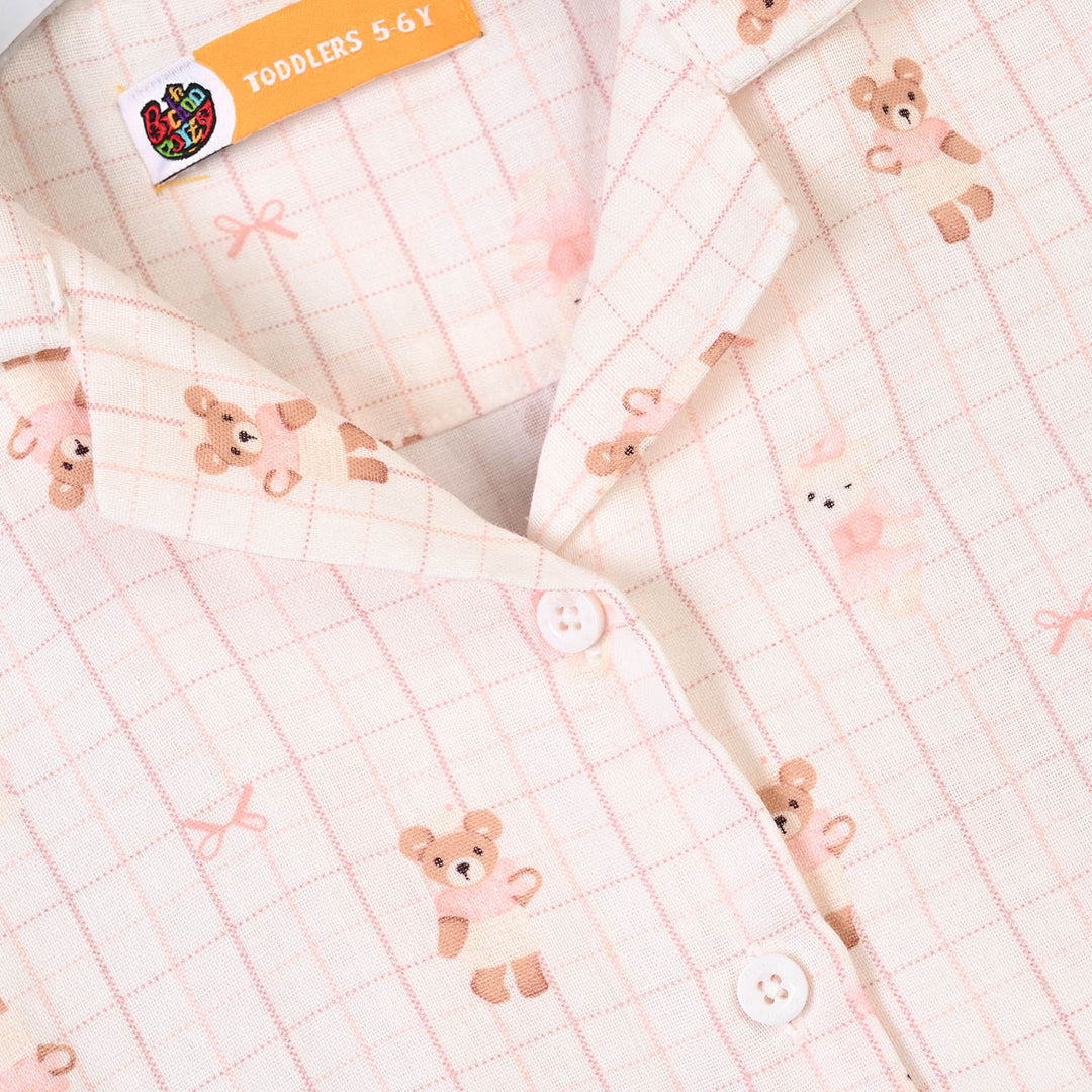 Girls Linen Viscose Nightwear-Teddy-Off.White