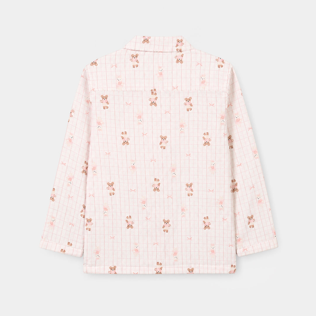 Girls Linen Viscose Nightwear-Teddy-Off.White