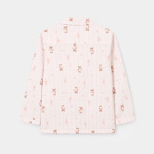 Girls Linen Viscose Nightwear-Teddy-Off.White