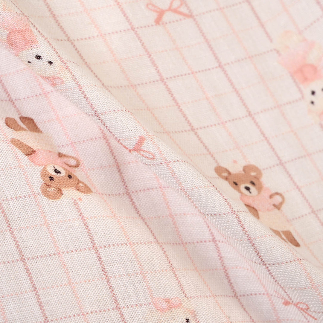 Girls Linen Viscose Nightwear-Teddy-Off.White