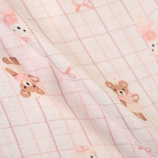 Girls Linen Viscose Nightwear-Teddy-Off.White