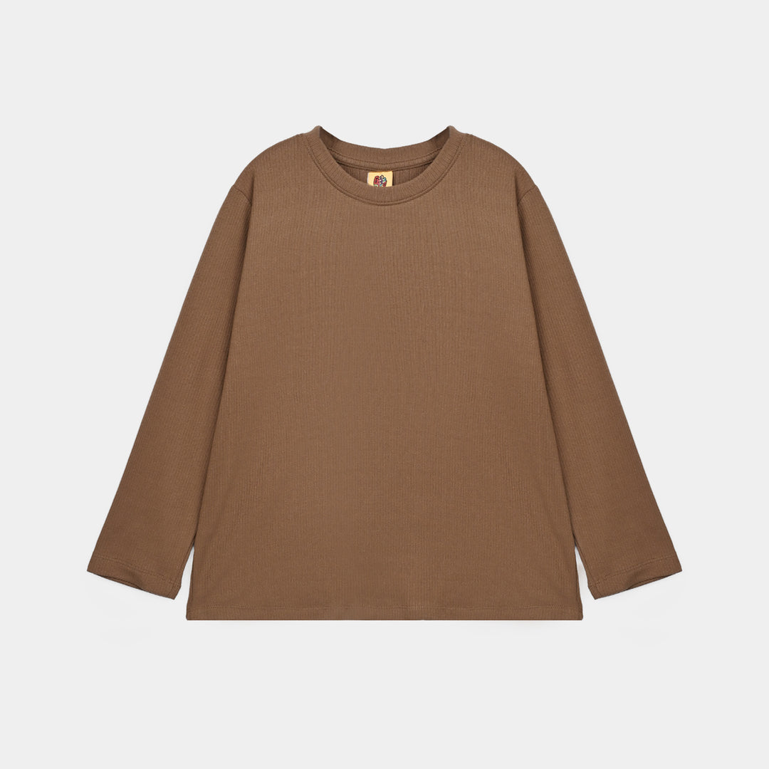 Boys 2x1 Rib T-Shirt Mock Neck-BROWN