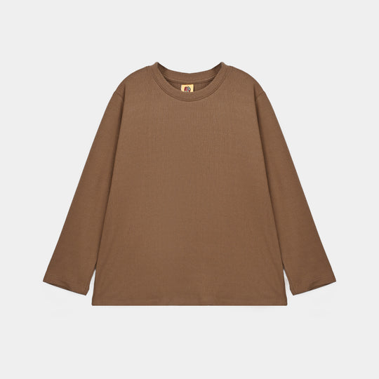 Boys 2x1 Rib T-Shirt Mock Neck-BROWN