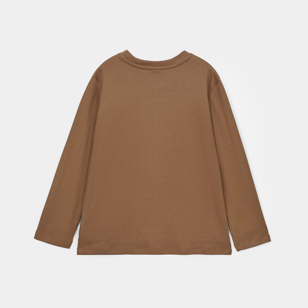 Boys 2x1 Rib T-Shirt Mock Neck-BROWN