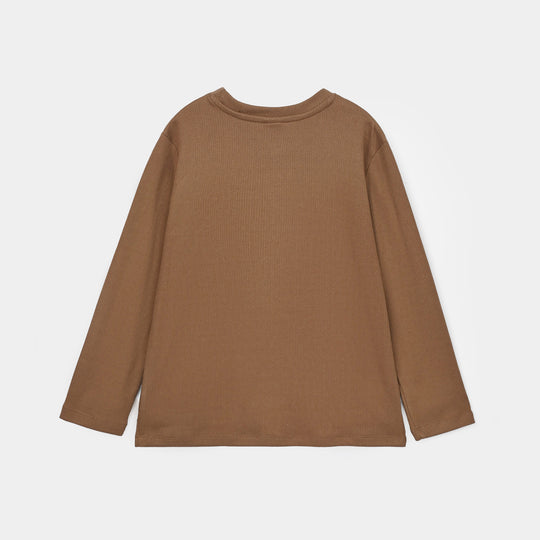 Boys 2x1 Rib T-Shirt Mock Neck-BROWN