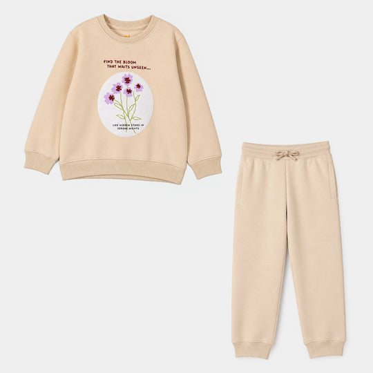 Girls Cotton Jersey 2 Pcs Suit Find the Bloom-BROWN
