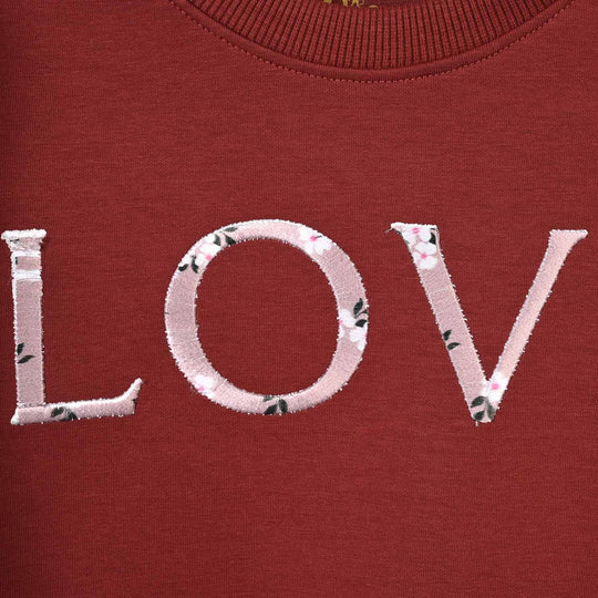 Girl Cotton Jersey 2 Pcs Suit Love  - Maroon