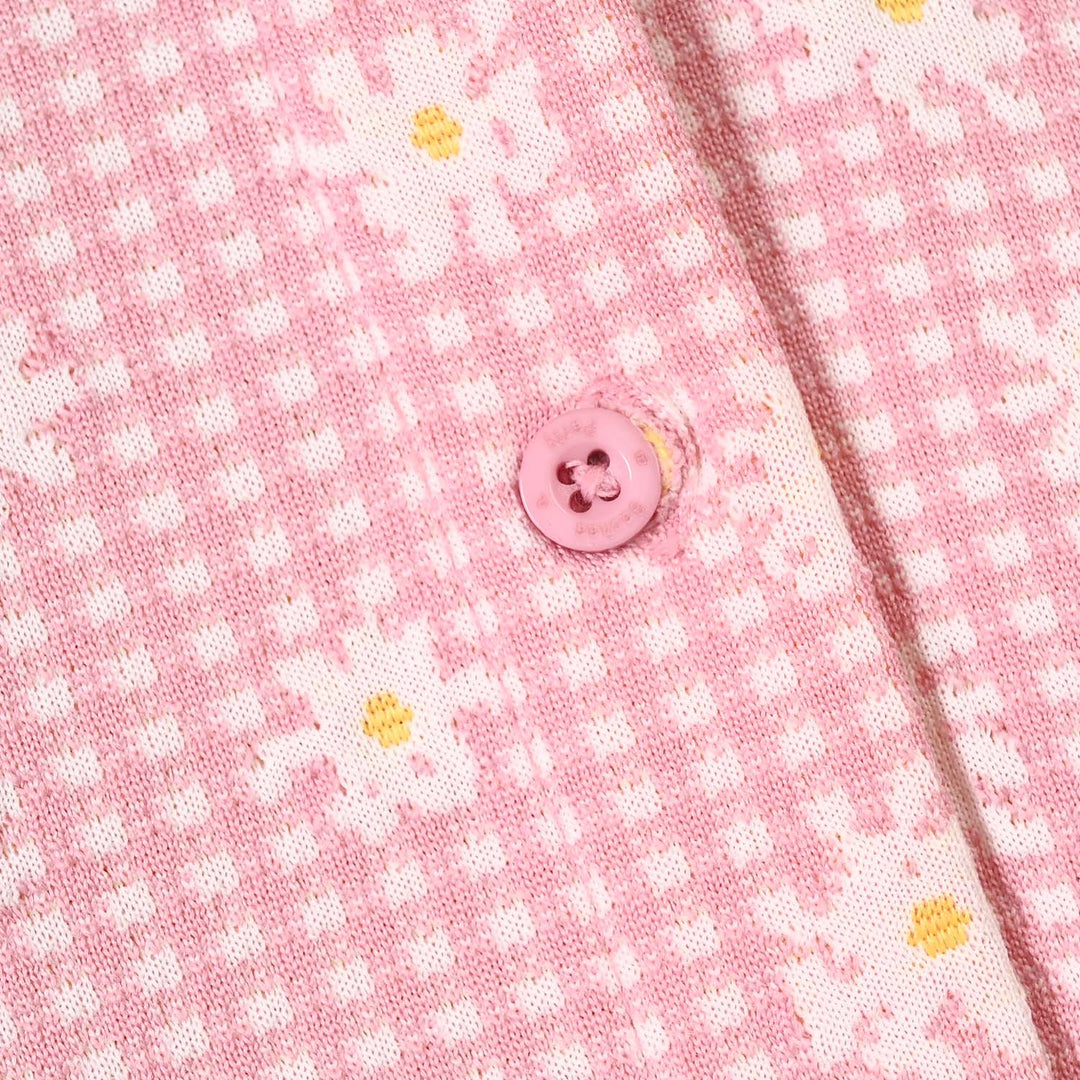 Girls Poly Crinkle 2 Pcs Suit Flowers on Collars-Pink
