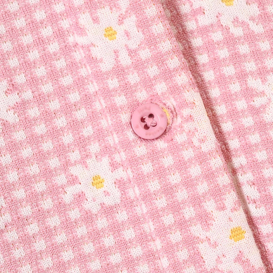 Girls Poly Crinkle 2 Pcs Suit Flowers on Collars-Pink