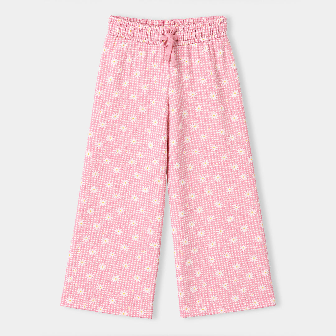 Girls Poly Crinkle 2 Pcs Suit Flowers on Collars-Pink