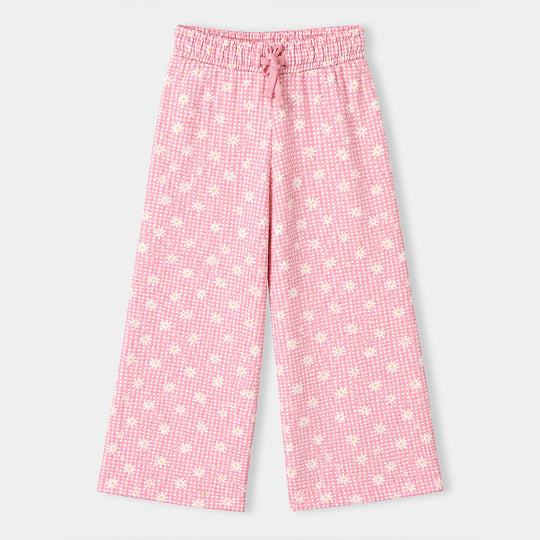 Girls Poly Crinkle 2 Pcs Suit Flowers on Collars-Pink
