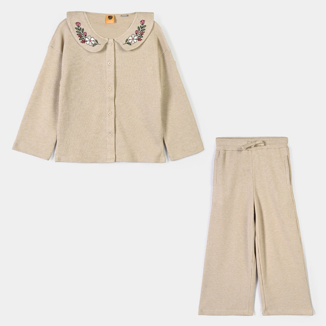 Girls Cotton Jersey 2 Pcs Suit Flower Bunch-BROWN