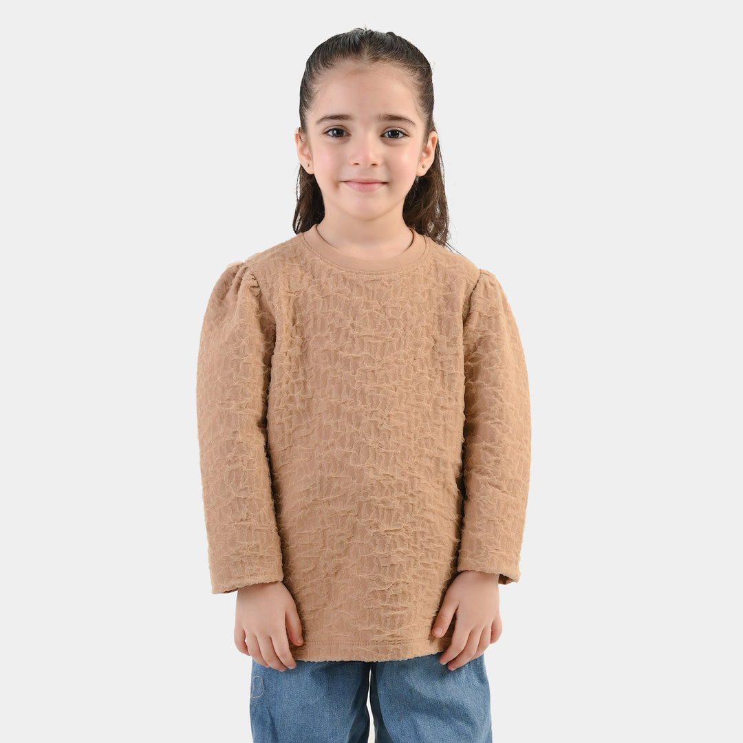 Girls Lycra Jersey T-Shirt Grayish Gamboge - BROWN