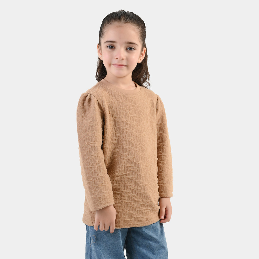 Girls Lycra Jersey T-Shirt Grayish Gamboge - BROWN