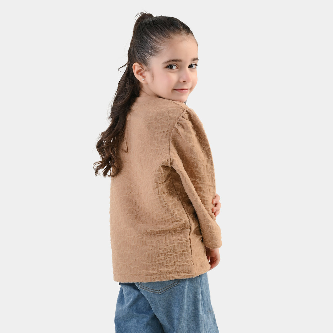Girls Lycra Jersey T-Shirt Grayish Gamboge - BROWN