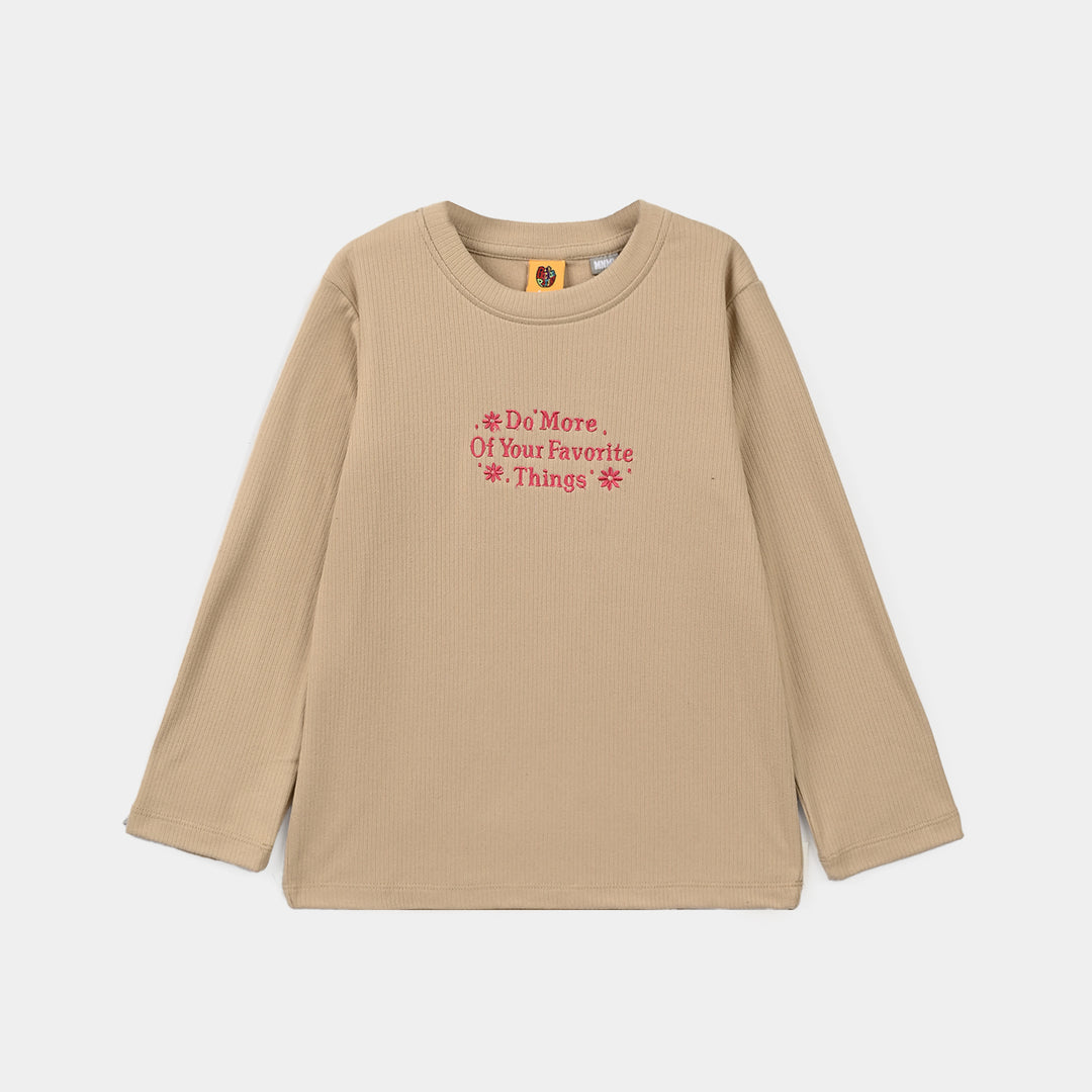 Girls 2x1 Rib T-Shirt Do More-BROWN