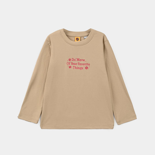 Girls 2x1 Rib T-Shirt Do More-BROWN