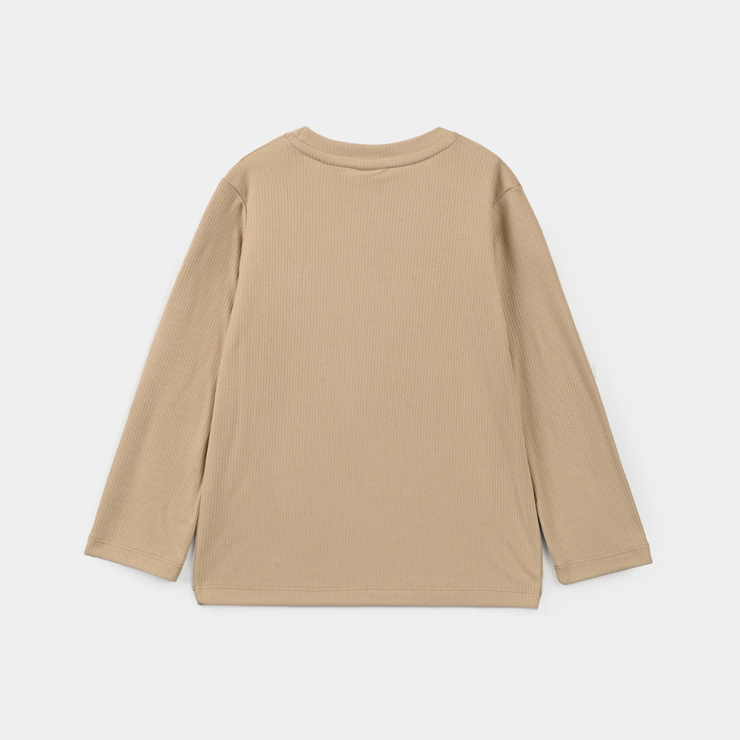 Girls 2x1 Rib T-Shirt Do More-BROWN