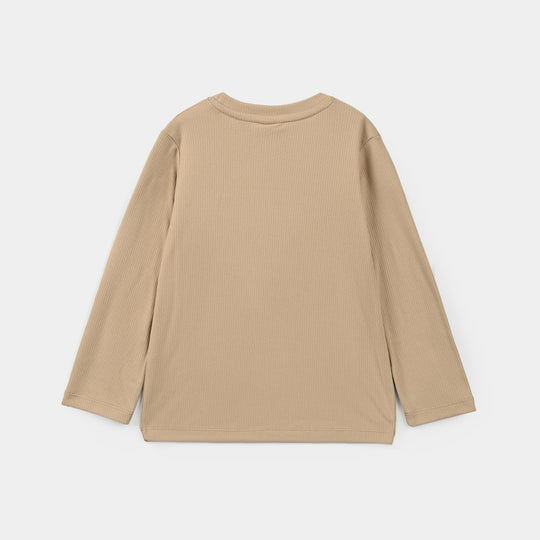 Girls 2x1 Rib T-Shirt Do More-BROWN