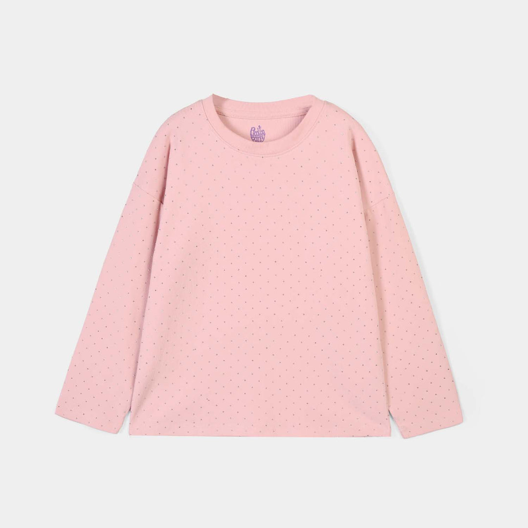 Girls Lycra Jersey T-Shirt F/S Silver Studs-PINK