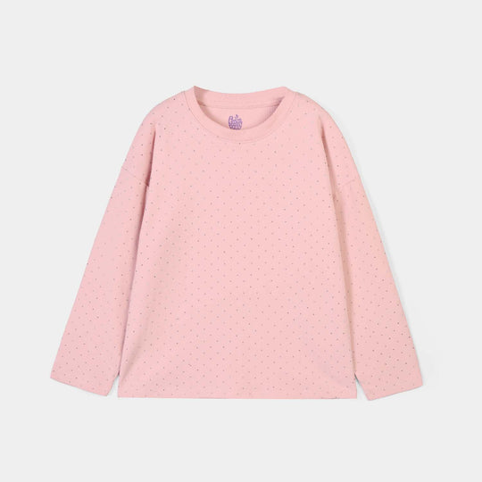 Girls Lycra Jersey T-Shirt F/S Silver Studs-PINK