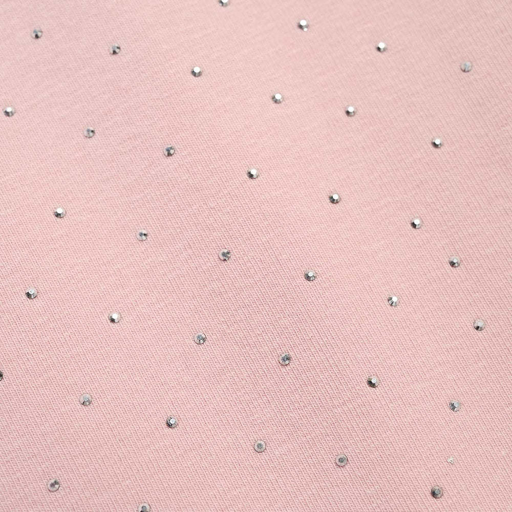 Girls Lycra Jersey T-Shirt F/S Silver Studs-PINK