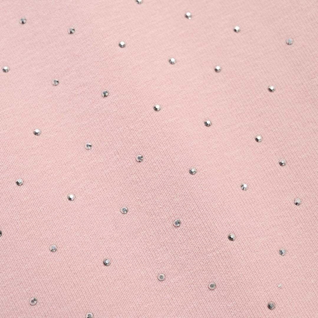 Girls Lycra Jersey T-Shirt F/S Silver Studs-PINK