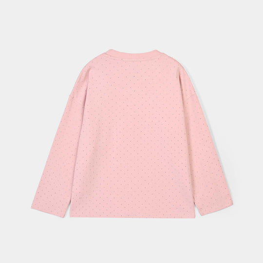 Girls Lycra Jersey T-Shirt F/S Silver Studs-PINK
