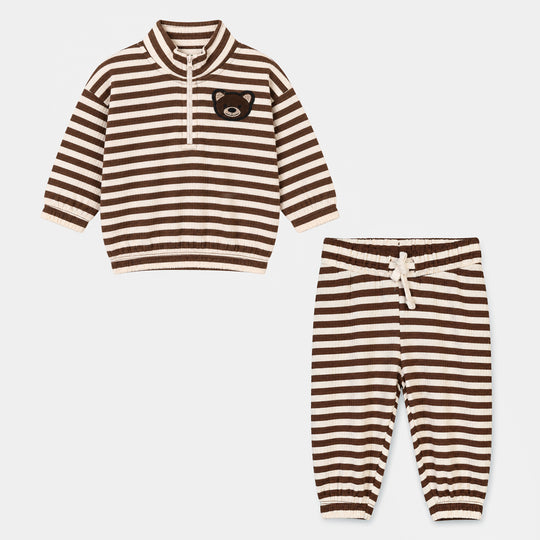 Infant Boys Cotton Terry 2Pcs Suit Stripes-BROWN
