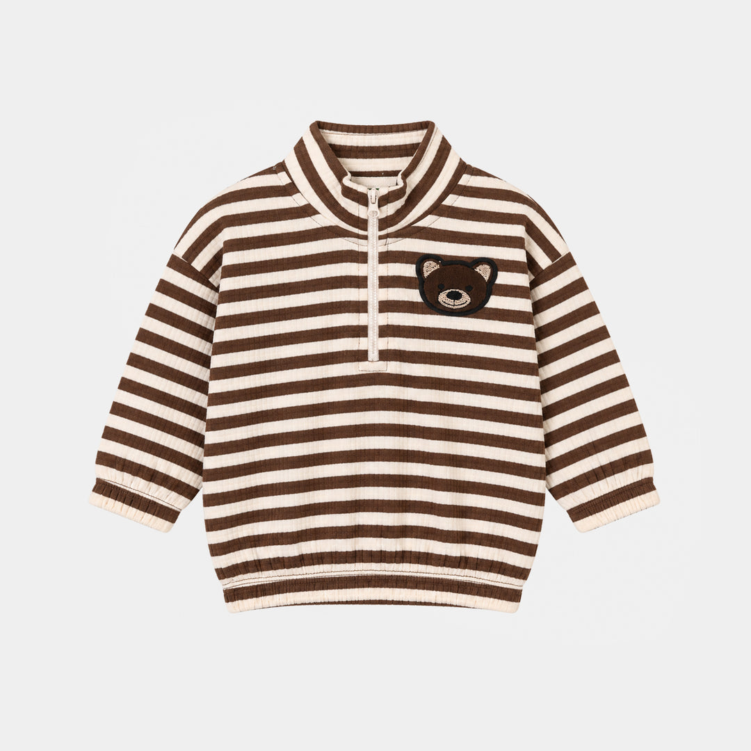 Infant Boys Cotton Terry 2Pcs Suit Stripes-BROWN