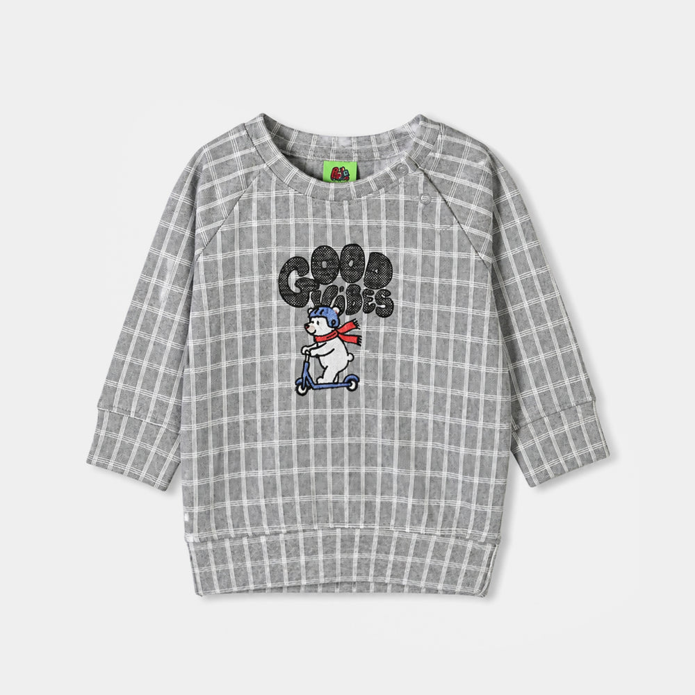 Infant Boys Cotton Jersey 2Pcs Suit Checkered-GREY