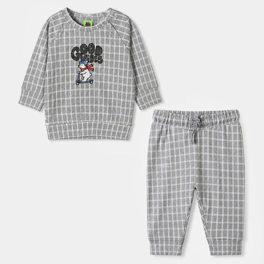 Infant Boys Cotton Jersey 2Pcs Suit Checkered-GREY