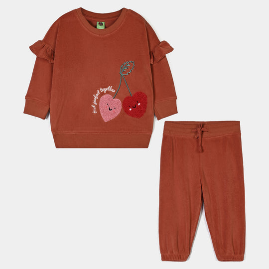 Infant Girls Velour 2Pcs Suit Strawberry-ORANGE