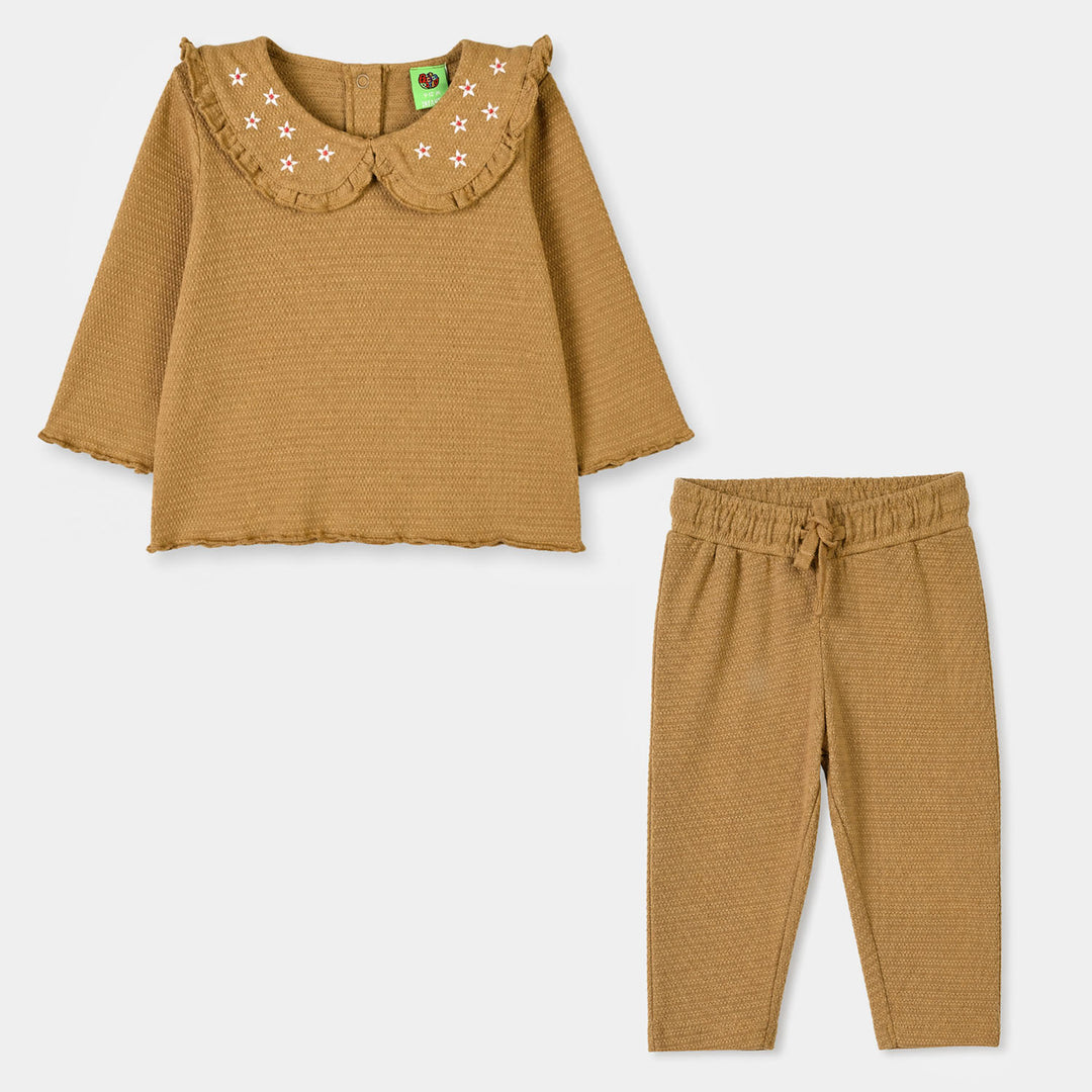 Infant Girls Cotton Jersey 2Pcs Suit Frill Style-BROWN