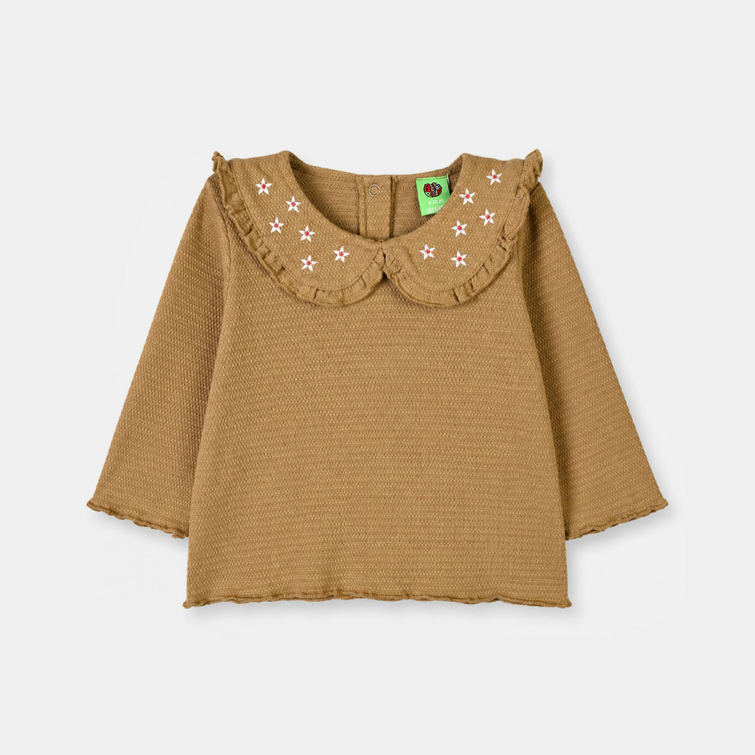 Infant Girls Cotton Jersey 2Pcs Suit Frill Style-BROWN